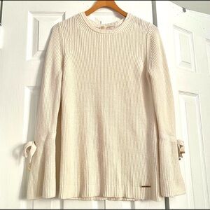 MICHAEL KORS Long Flared Bow Tie Sleeve Ivory Sweaters Size Medium